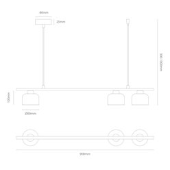 Lampa wisząca belka 90cm Kai z 3 oprawami GX53 czarno-złota
