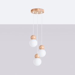 Lampa wiszące kule Pekka okrągła 3xG9 biała/naturalne drewno