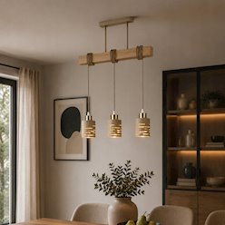 Lampa wisząca belka Timber 3xE27 beż-złoto