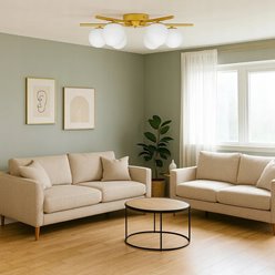 Złota lampa sufitowa mleczne kule 6xG9 58cm