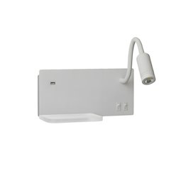 Lampa nocna z półką 14cm i reflektorem LED prawa biała