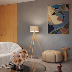 Lampa podłogowa drewniana Natt 1xE27 z abażurem taupe
