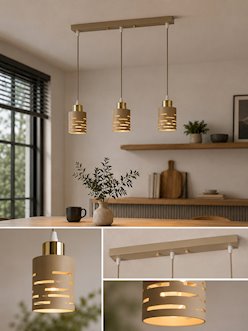Lampa wisząca Timber 3xE27 listwa beż-złoto