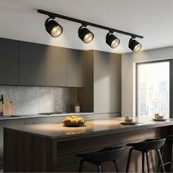 Czarny matowy reflektor szynowy ARKO z aluminiową obudową i adapterem 3-fazowym, widoczny fasetonowy odbłyśnik na żarówkę AR111