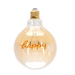 Żarówka LED Filament z napisem Happy E27 4W G125 1800K