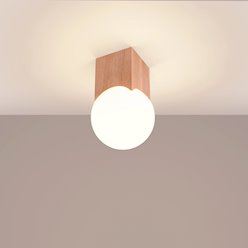 Lampa sufitowa Solis z mleczną kulą 1xG9 naturalne drewno