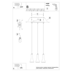 Lampa wisząca stożek REA 3xE14 beton - listwa