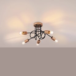 Żyrandol drewniany Ember 5xE27 czarny/naturalne drewno