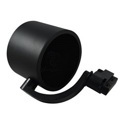 Czarny matowy reflektor szynowy ARKO z widocznym odbłyśnikiem i gniazdem na żarówkę AR111, zamontowany na czarnym szynoprzewodzie.