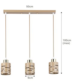 Lampa wisząca Timber 3xE27 listwa beż-złoto