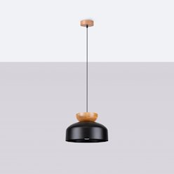 Lampa wisząca drewniana Marion 1xE27 czarna/naturalne drewno