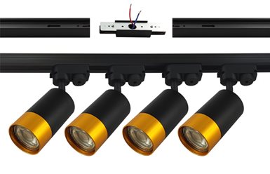 szynoprzewód 2m 4x reflektor led gu10 zloty zasilany po srodku