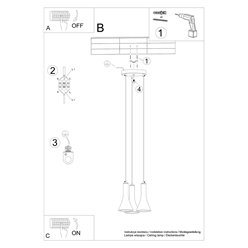 Lampa wisząca stożek REA 3xE14 beton - okrągła podsufitka