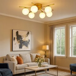 Złota lampa sufitowa mleczne kule 6xG9 58cm