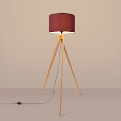 Lampa podłogowa drewniana Natt 1xE27 z burgundowym abażurem