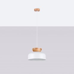 Lampa wisząca drewniana Marion 1xE27 biała/naturalne drewno