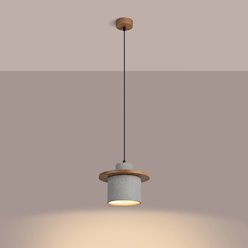 Lampa wisząca betonowa Mab 1xE27 szara/naturalne drewno