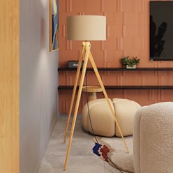 Lampa podłogowa drewniana Natt 1xE27 z abażurem taupe