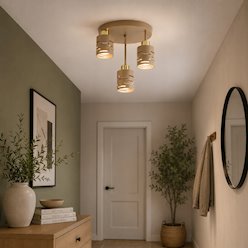 Lampa sufitowa 3xE27 Timber okrągła beżowa-złota