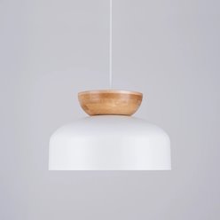 Lampa wisząca drewniana Marion 1xE27 biała/naturalne drewno