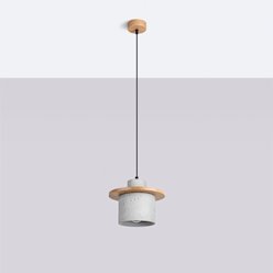 Lampa wisząca betonowa Mab 1xE27 szara/naturalne drewno