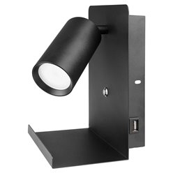 Reflektor ścienny GU10 z półką i gniazdem USB - czarny