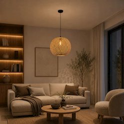 Lampa wisząca Boho 1xE27 okrągły bambusowy klosz 40cm