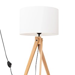 Lampa podłogowa drewniana Natt 1xE27 z białym abażurem