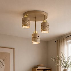Lampa sufitowa 3xE27 Timber okrągła beżowa-złota