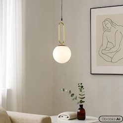 Lampa wisząca mleczna kula Bali 15cm 1xE27 dekor złota