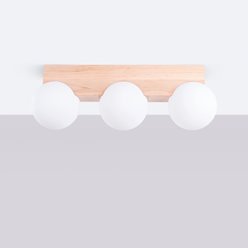 Lampa drewniana z mleczną kulą 3xG9 naturalne drewno