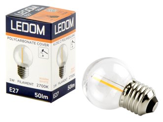 Żarówka LED E27 Ledom Filament G45 1W 50lm 2700K