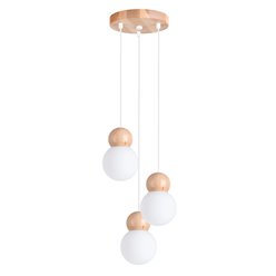 Lampa wiszące kule Pekka okrągła 3xG9 biała/naturalne drewno