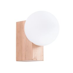 Kinkiet drewniany mleczna kula Bulbo 1xG9 naturalne drewno