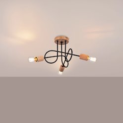Żyrandol drewniany Ember 3xE27 czarny/naturalne drewno