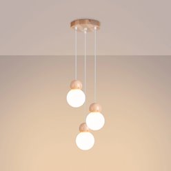 Lampa wiszące kule Pekka okrągła 3xG9 biała/naturalne drewno